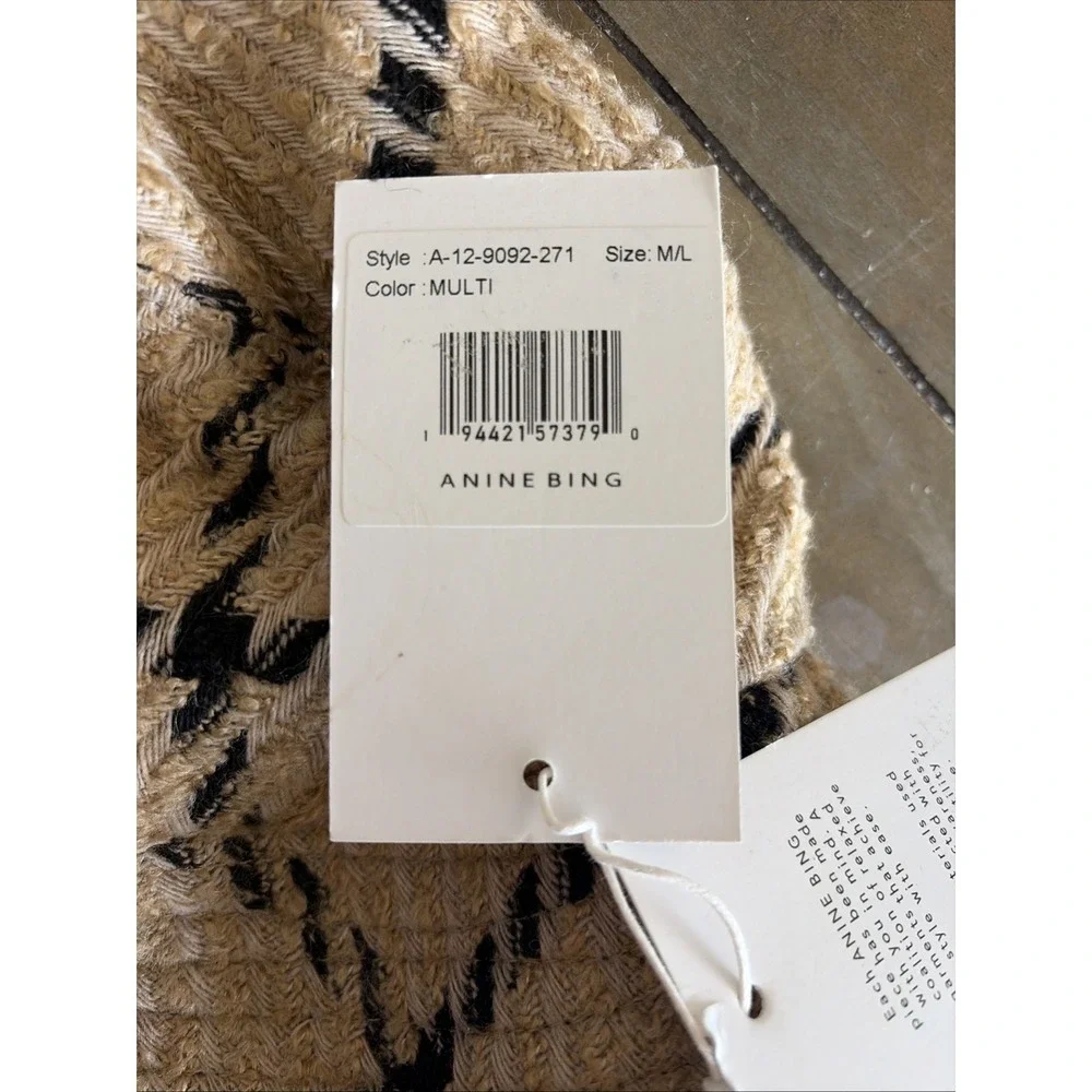 Anine Bing Cleo Bucket Hat Womens Size‎ M/L Tan Black Plaid Tweed Wool Blend